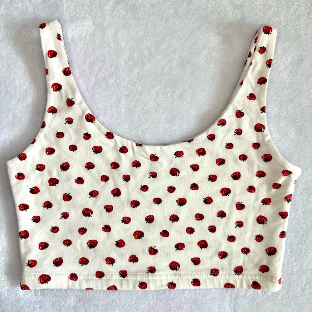 Brandy Melville John Galt Strawberry Print Cropped Tank Top / Bralette, One Size - Picture 2 of 3